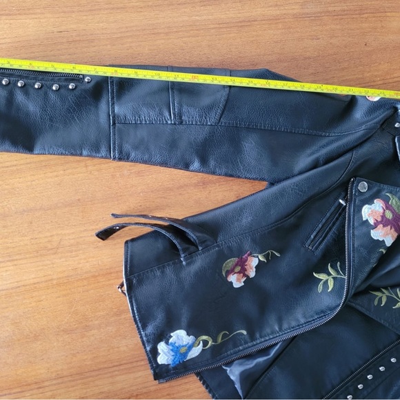 Floral Embroidered Vegan Leather Motorcycle Jacket - Picture 10 of 13